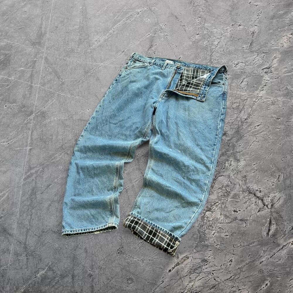 Carhartt plaid flannel blanket lined vtg workwear baggy relaxed fit jeans